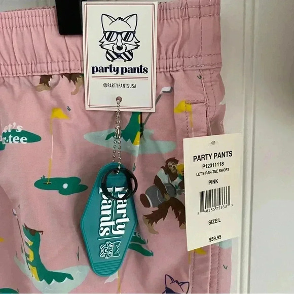 Party Pants Men’s Pink Let’s Par-Tee Golf Print Swim Trunks Board Shorts Large - Picture 2 of 12